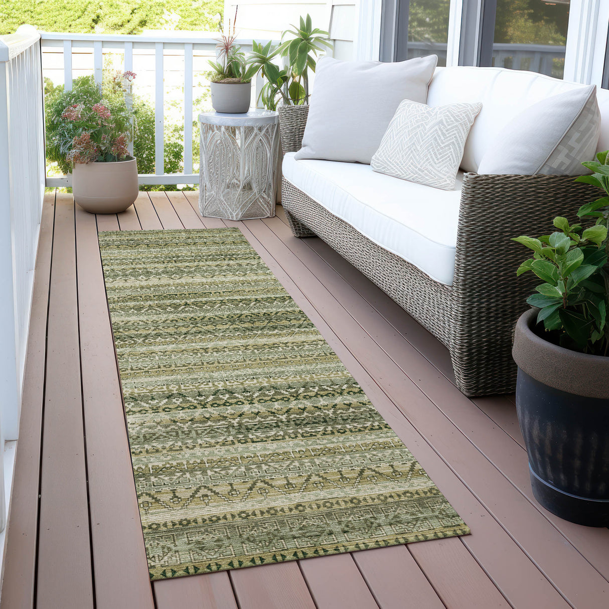 Addison Chantille ACN2101 Stripes Machine Made Transitional Green Rug