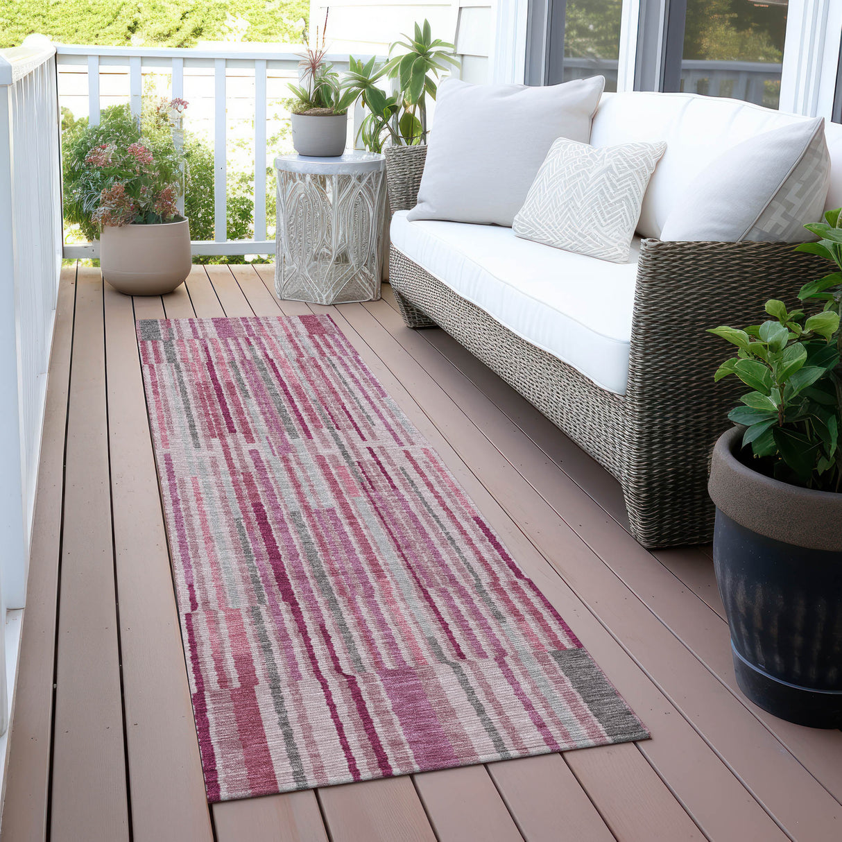 Addison Chantille ACN2102 Stripes Machine Made Transitional Blush Rug
