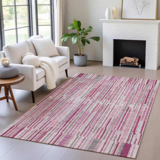 Addison Chantille ACN2102 Stripes Machine Made Transitional Blush Rug