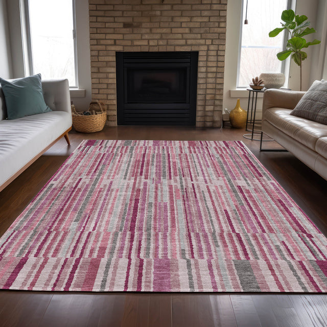 Addison Chantille ACN2102 Stripes Machine Made Transitional Blush Rug