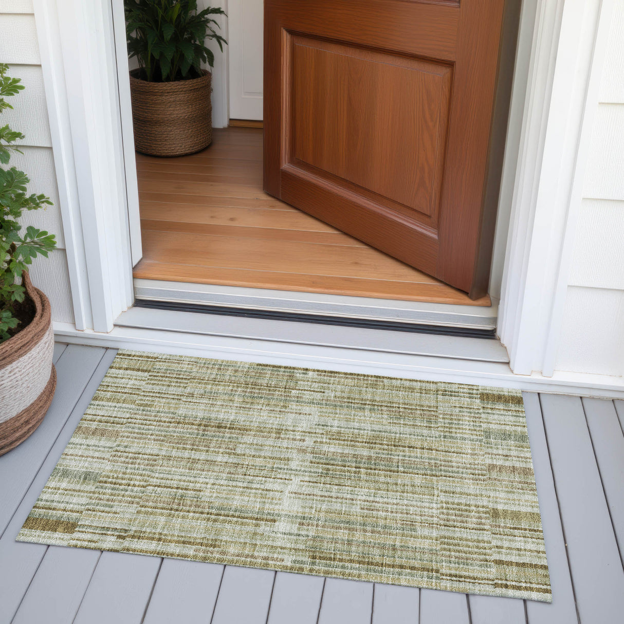 Addison Chantille ACN2102 Stripes Machine Made Transitional Khaki Rug