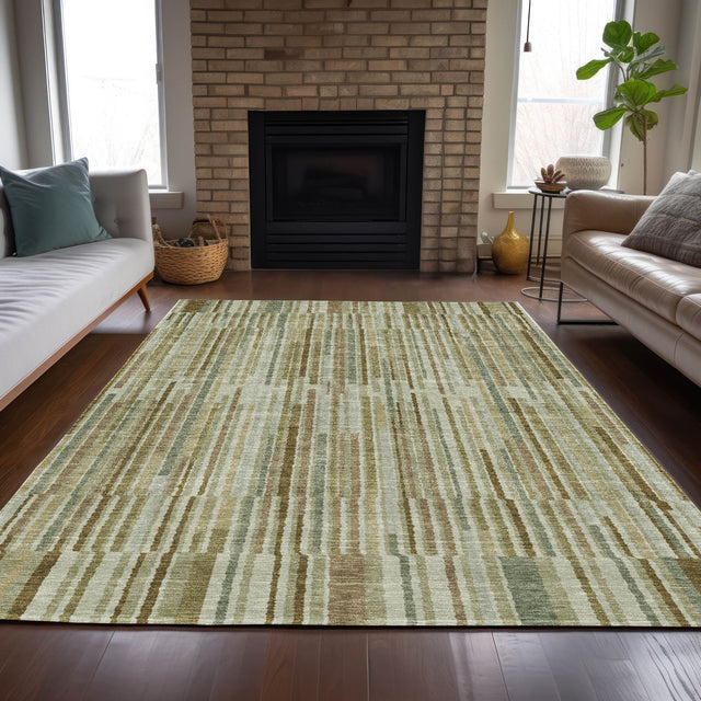 Addison Chantille ACN2102 Stripes Machine Made Transitional Khaki Rug