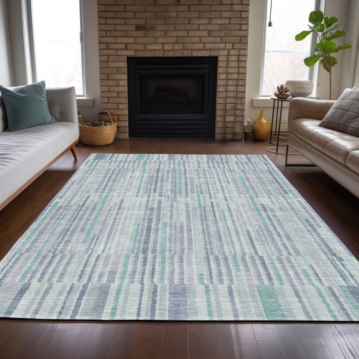 Addison Chantille ACN2102 Stripes Machine Made Transitional Mint Rug
