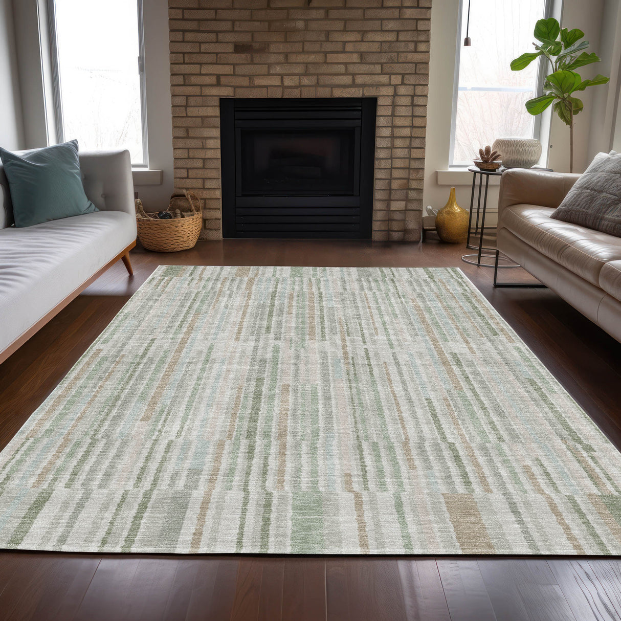 Addison Chantille ACN2102 Stripes Machine Made Transitional Sage Rug