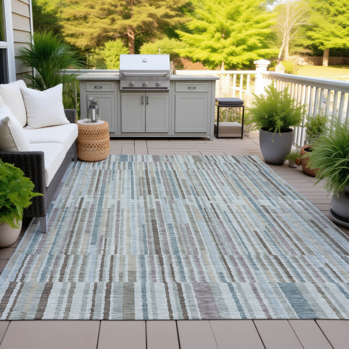 Addison Chantille ACN2102 Stripes Machine Made Transitional Teal Rug