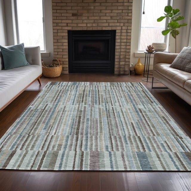 Addison Chantille ACN2102 Stripes Machine Made Transitional Teal Rug