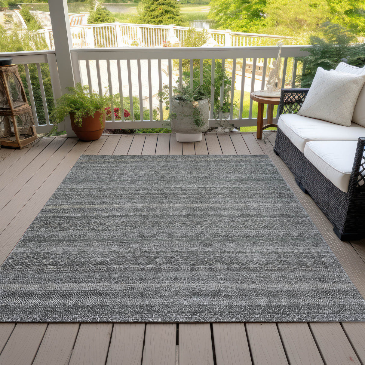 Addison Chantille ACN2105 Stripes Machine Made Transitional Pewter Rug