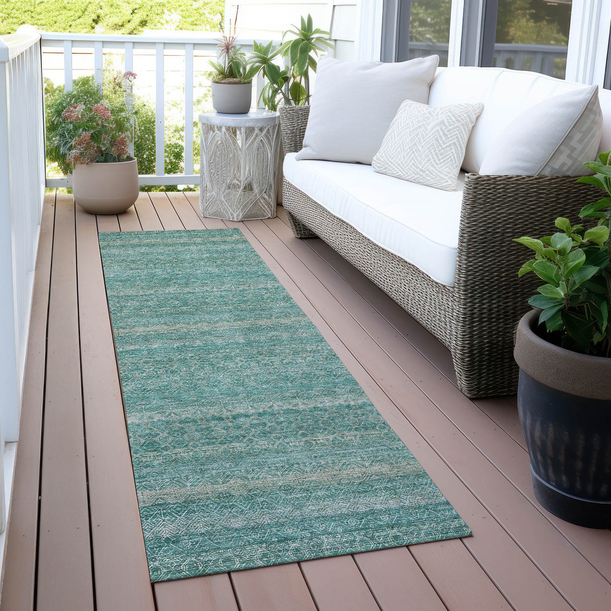 Addison Chantille ACN2105 Stripes Machine Made Transitional Teal Rug