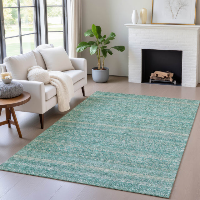 Addison Chantille ACN2105 Stripes Machine Made Transitional Teal Rug
