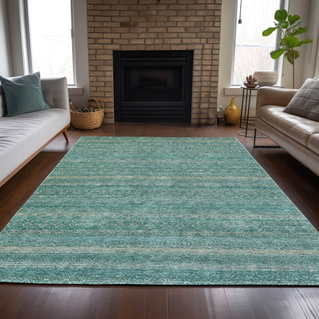 Addison Chantille ACN2105 Stripes Machine Made Transitional Teal Rug