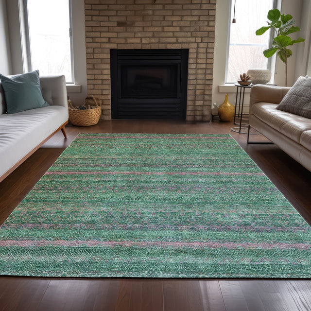 Addison Chantille ACN2106 Stripes Machine Made Transitional Green Rug