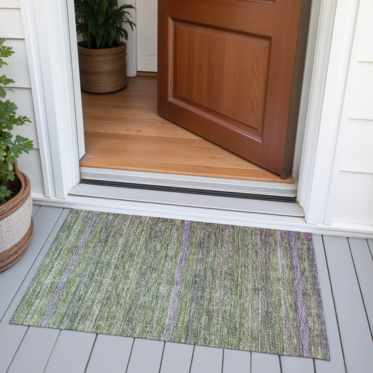 Addison Chantille ACN2106 Stripes Machine Made Transitional Olive Rug