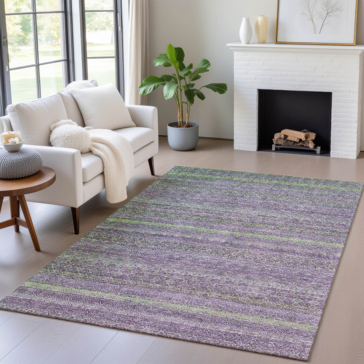 Addison Chantille ACN2106 Stripes Machine Made Transitional Purple Rug