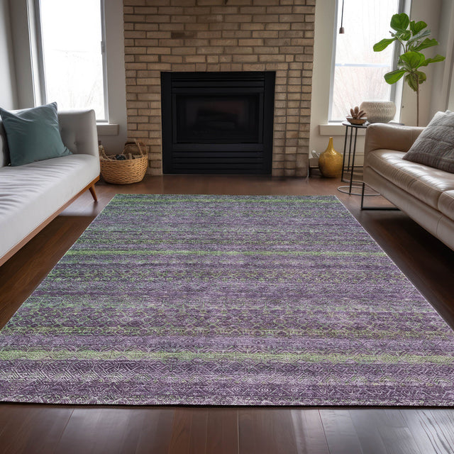 Addison Chantille ACN2106 Stripes Machine Made Transitional Purple Rug
