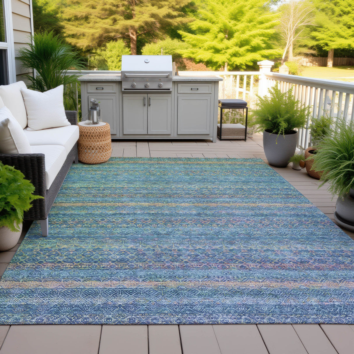 Addison Chantille ACN2106 Stripes Machine Made Transitional Teal Rug