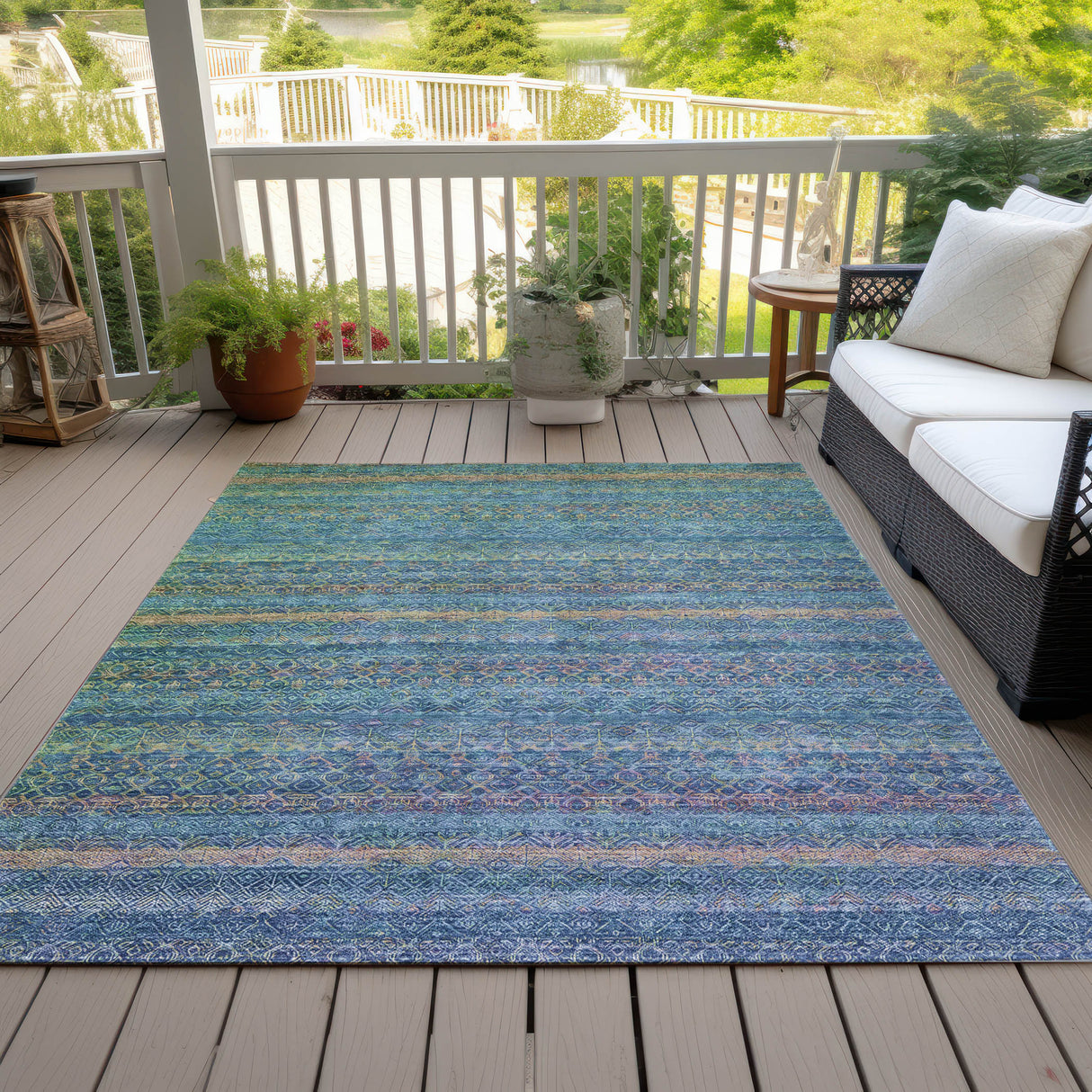 Addison Chantille ACN2106 Stripes Machine Made Transitional Teal Rug