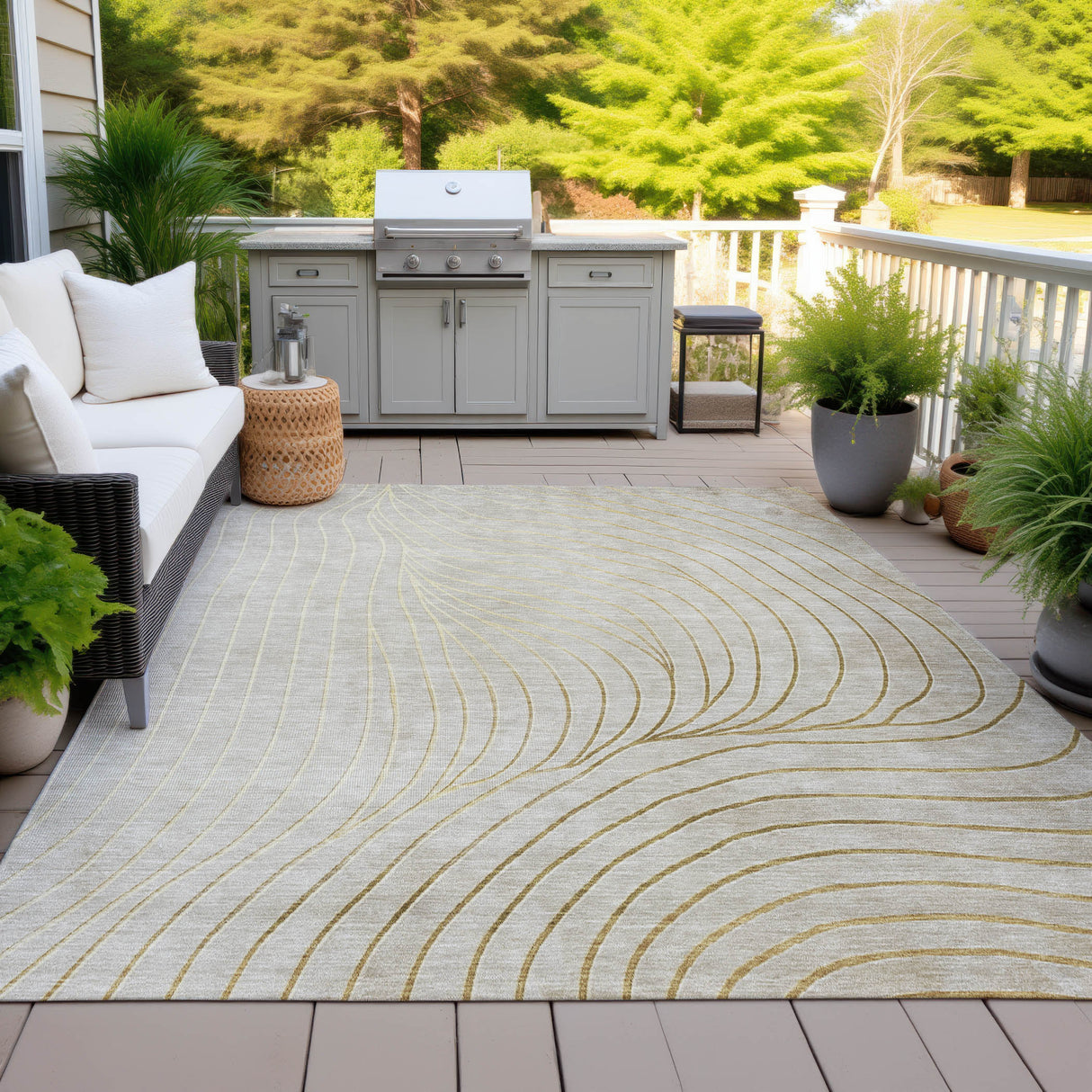Addison Chantille ACN2107 Swirls Machine Made Transitional Beige Rug