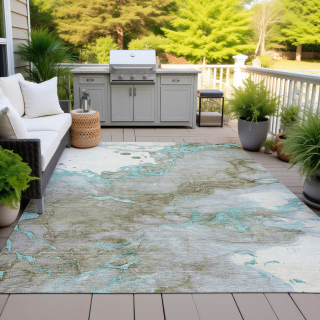 Addison Chantille ACN2110 Abstract Machine Made Transitional Teal Rug