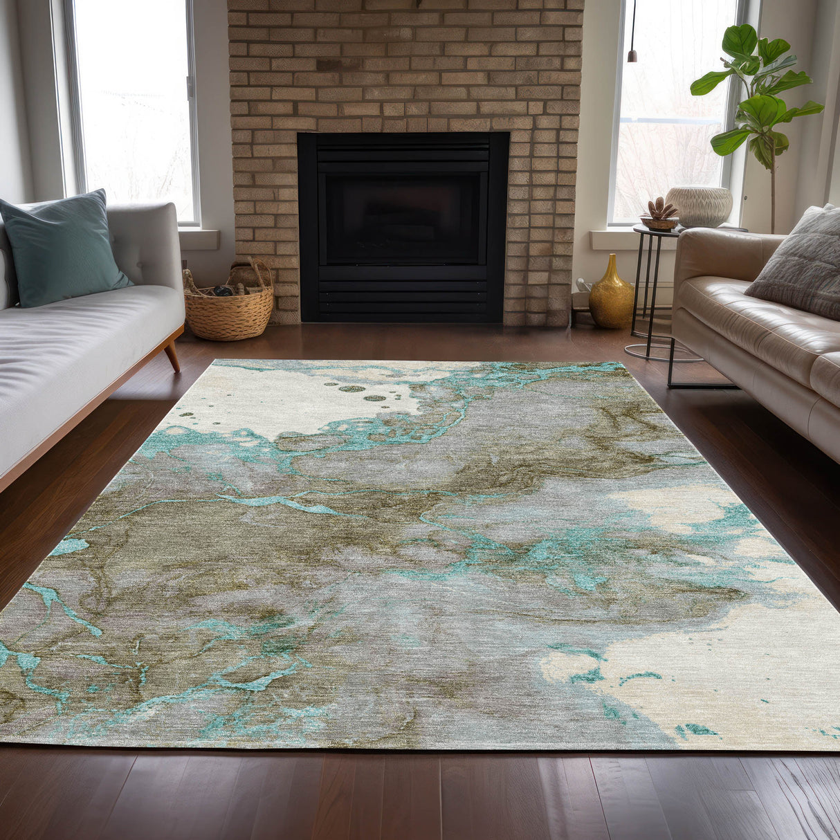 Addison Chantille ACN2110 Abstract Machine Made Transitional Teal Rug