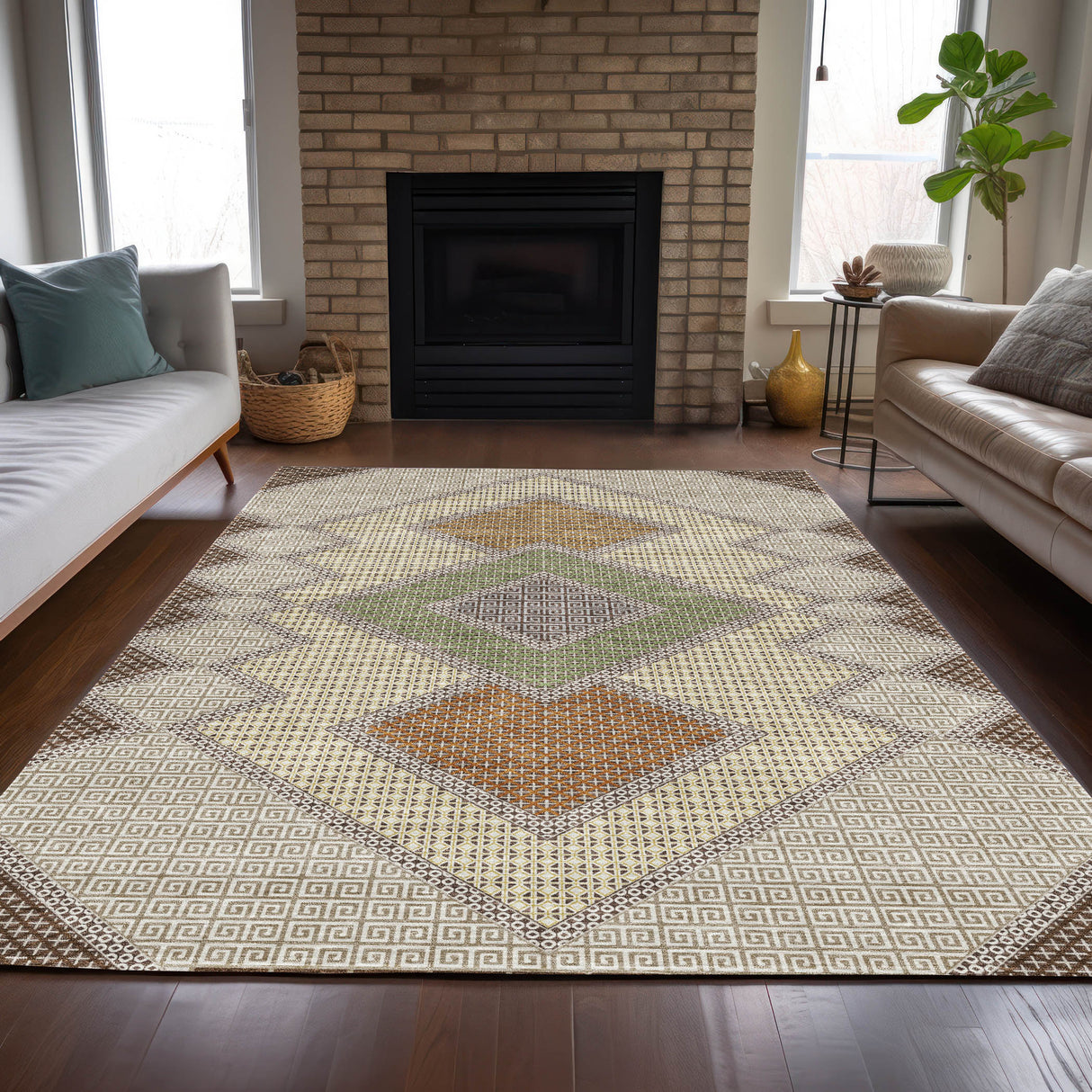Addison Chantille ACN2111 Geometric Machine Made Transitional Brown Rug
