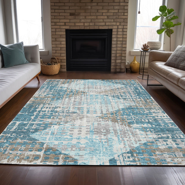 Addison Chantille ACN2116 Geometric Machine Made Transitional Teal Rug