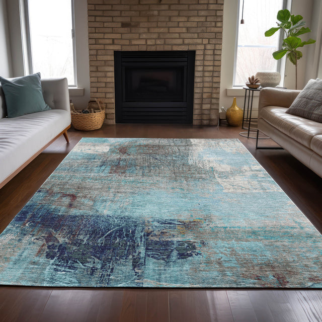 Addison Chantille ACN2117 Abstract Machine Made Transitional Teal Rug