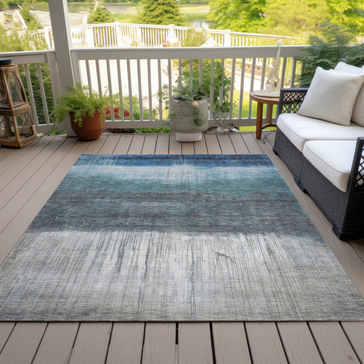 Addison Chantille ACN2118 Abstract Machine Made Transitional Blue Rug