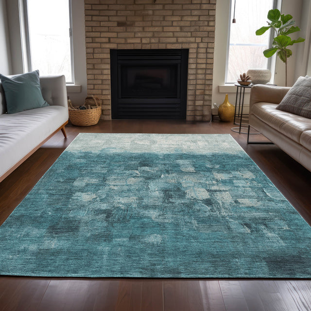 Addison Chantille ACN2119 Abstract Machine Made Transitional Teal Rug