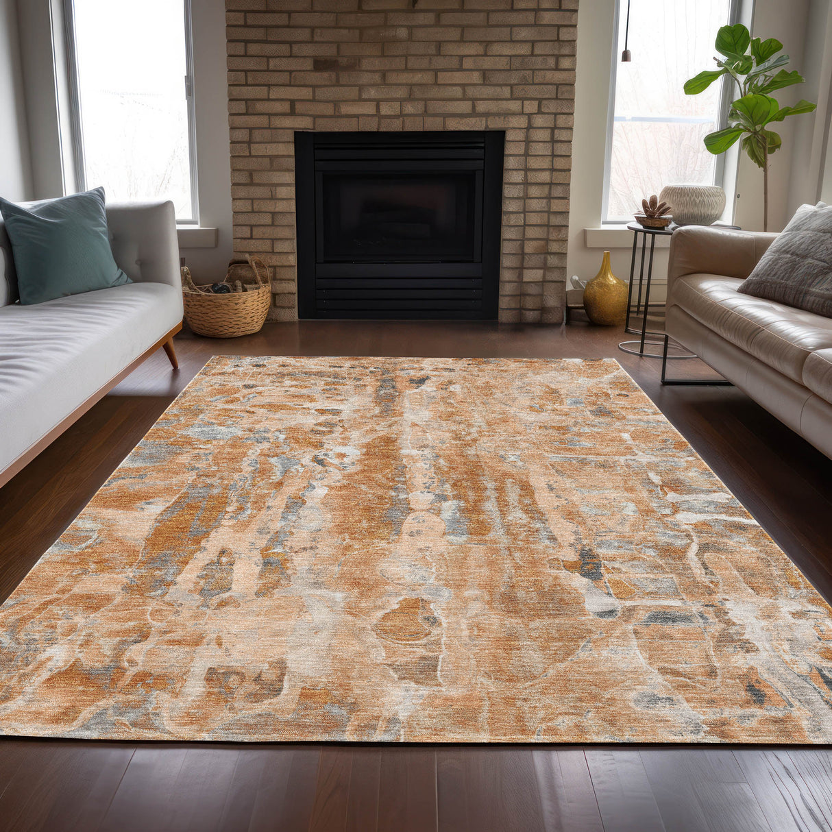 Addison Chantille ACN2120 Abstract Machine Made Transitional Orange Rug