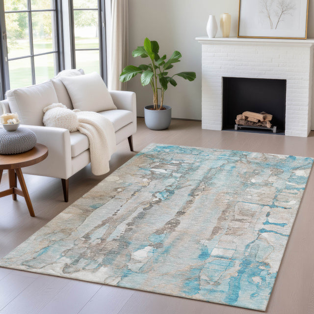 Addison Chantille ACN2120 Abstract Machine Made Transitional Teal Rug
