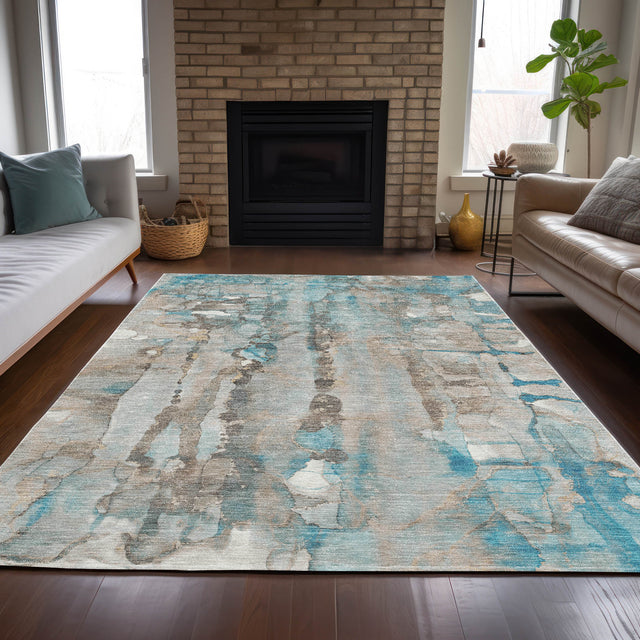 Addison Chantille ACN2120 Abstract Machine Made Transitional Teal Rug