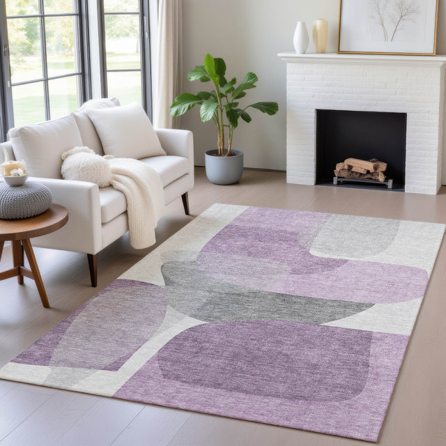 Addison Chantille ACN2121 Blocks Machine Made Transitional Purple Rug