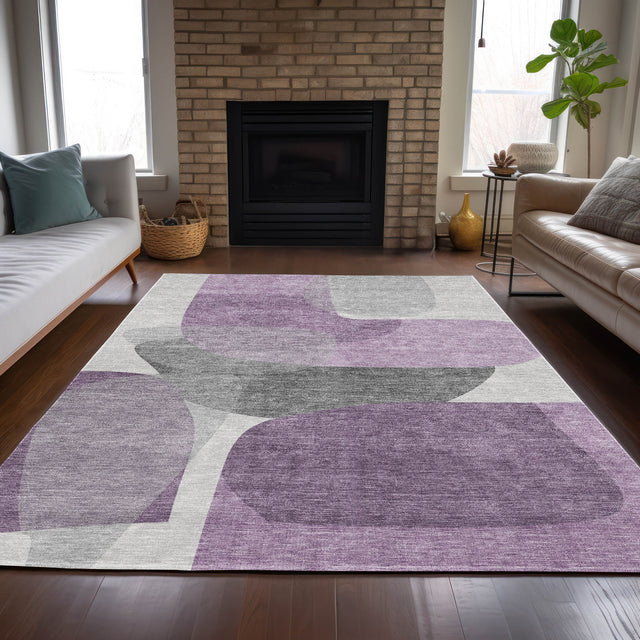 Addison Chantille ACN2121 Blocks Machine Made Transitional Purple Rug