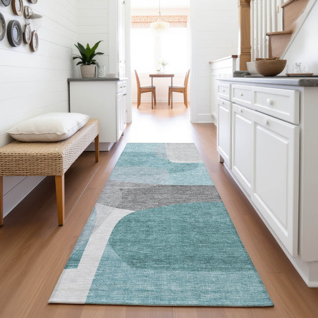 Addison Chantille ACN2121 Blocks Machine Made Transitional Teal Rug