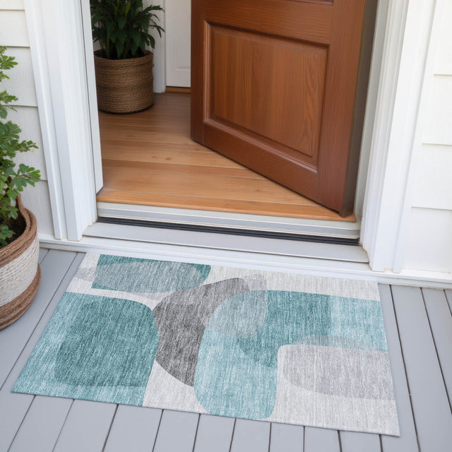 Addison Chantille ACN2121 Blocks Machine Made Transitional Teal Rug
