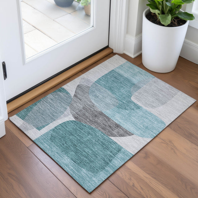Addison Chantille ACN2121 Blocks Machine Made Transitional Teal Rug