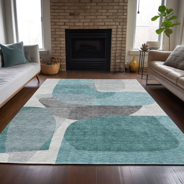 Addison Chantille ACN2121 Blocks Machine Made Transitional Teal Rug