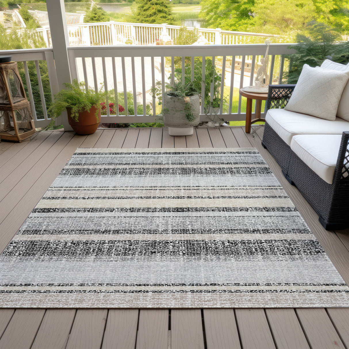 Addison Chantille ACN2122 Stripes Machine Made Transitional Black Rug