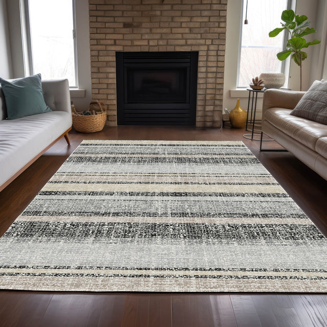 Addison Chantille ACN2122 Stripes Machine Made Transitional Black Rug