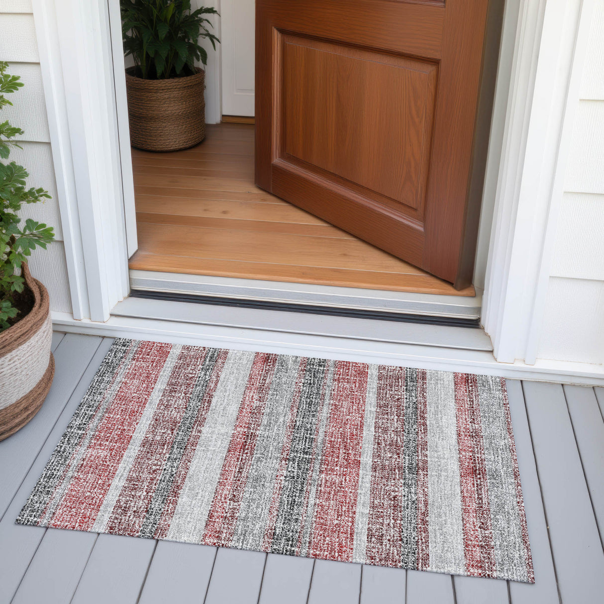 Addison Chantille ACN2122 Stripes Machine Made Transitional Burgundy Rug