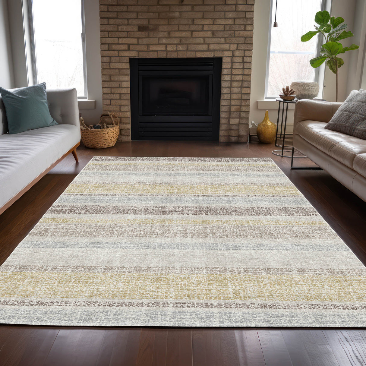 Addison Chantille ACN2122 Stripes Machine Made Transitional Ivory Rug