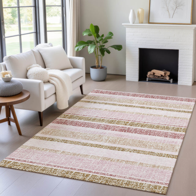Addison Chantille ACN2122 Stripes Machine Made Transitional Pink Rug