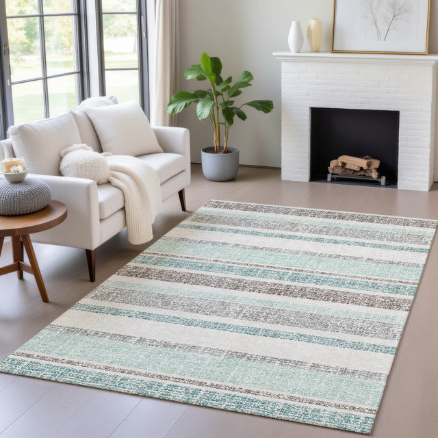 Addison Chantille ACN2122 Stripes Machine Made Transitional Teal Rug