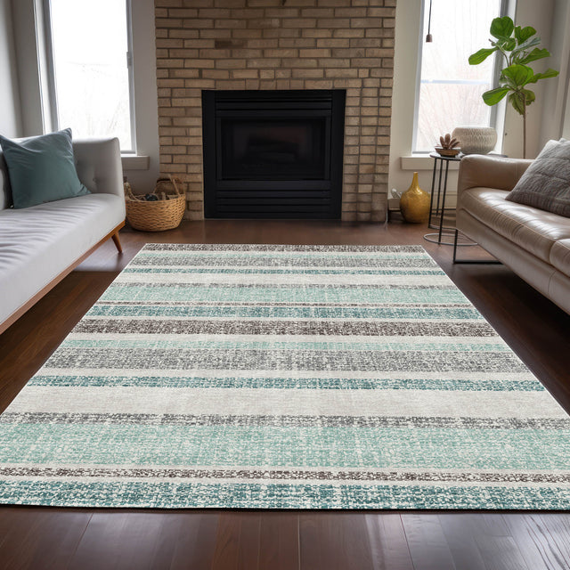 Addison Chantille ACN2122 Stripes Machine Made Transitional Teal Rug