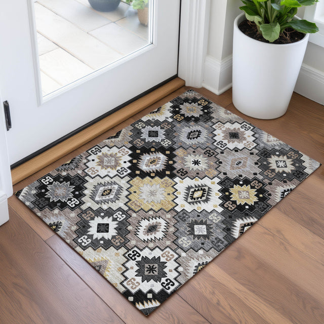 Addison Chantille ACN2123 Ethnic Machine Made Transitional Black Rug