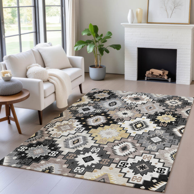Addison Chantille ACN2123 Ethnic Machine Made Transitional Black Rug