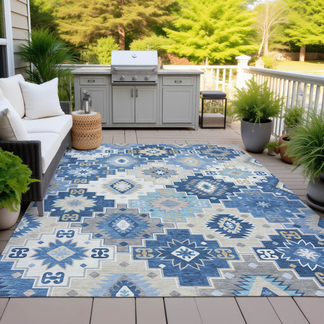 Addison Chantille ACN2123 Ethnic Machine Made Transitional Blue Rug