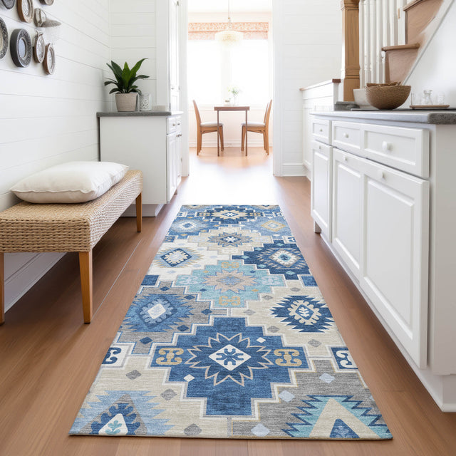 Addison Chantille ACN2123 Ethnic Machine Made Transitional Blue Rug