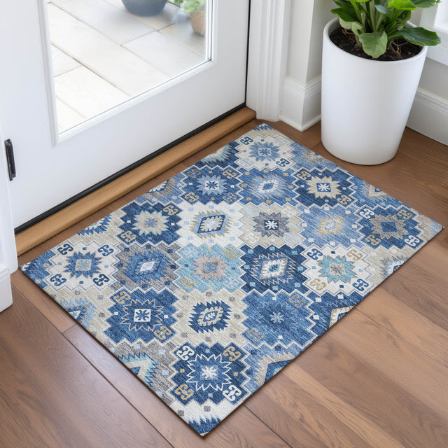 Addison Chantille ACN2123 Ethnic Machine Made Transitional Blue Rug
