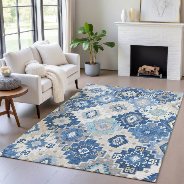 Addison Chantille ACN2123 Ethnic Machine Made Transitional Blue Rug